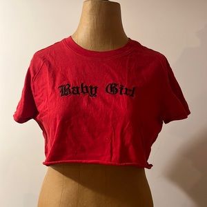 Red crop top with sewed letters
